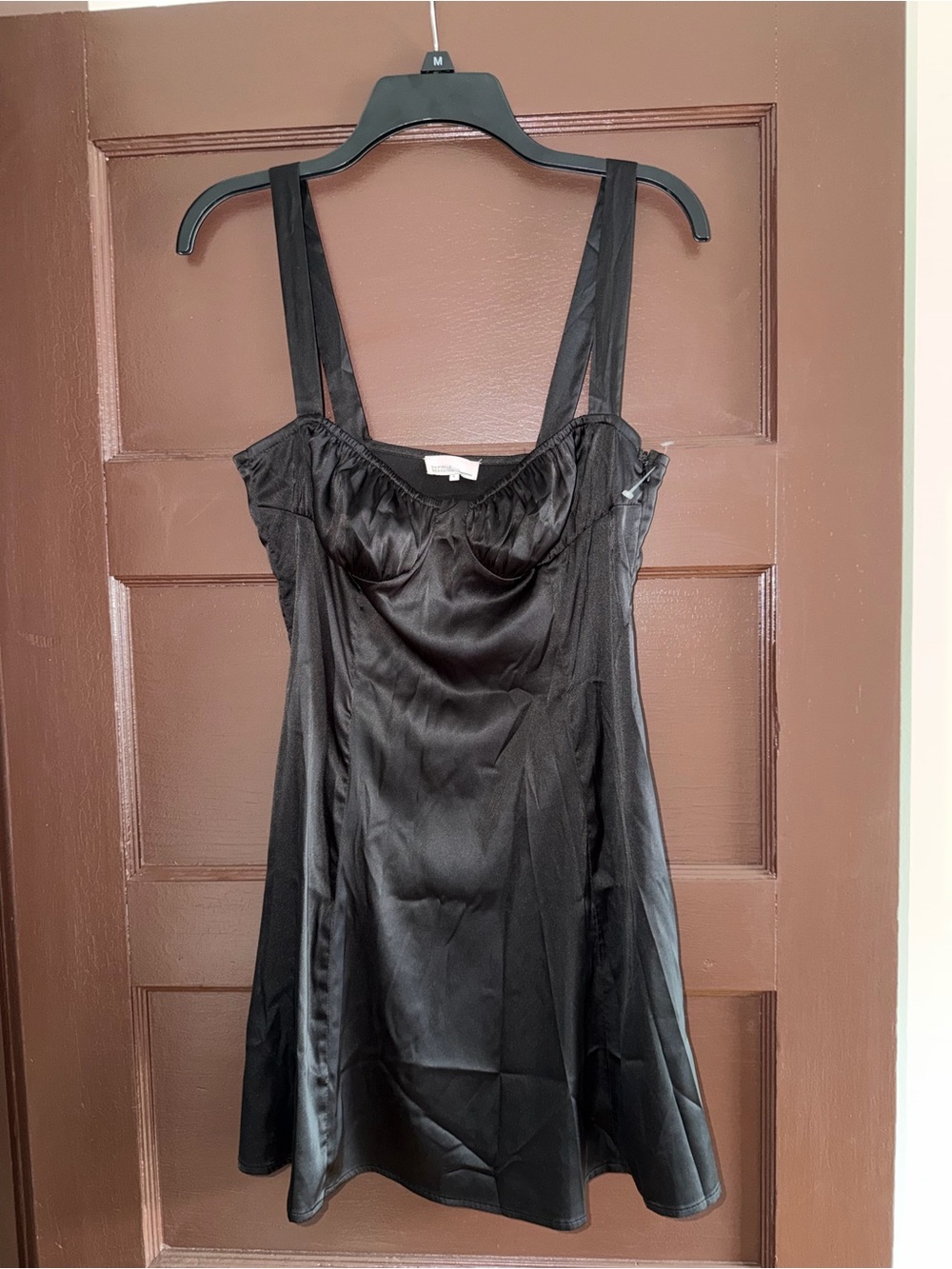 DANIELLE BERNSTEIN Black Satin Mini Dress with Straps